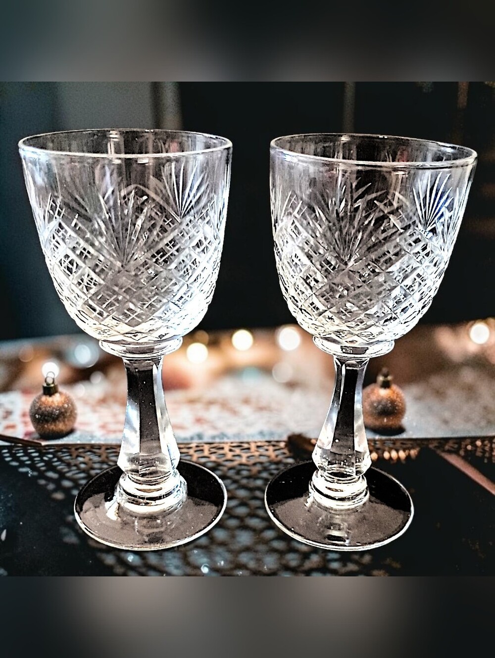 2 EAPG Strawberry Fan Diamond Cordial Aperitif Glasses Sherry Vintage‎ Estate